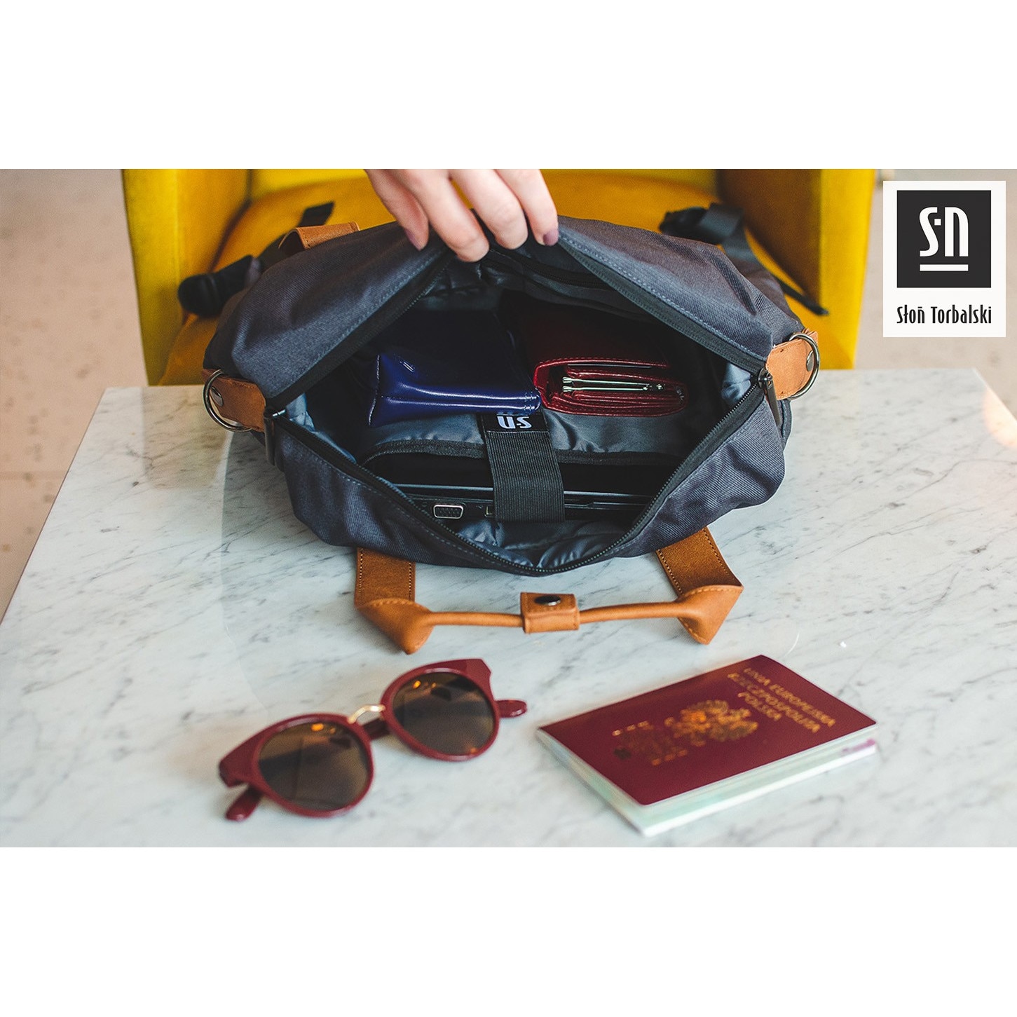 Rucsac pentru laptop, Słoń Torbalski, Max 14 inch, Gri/Maro
