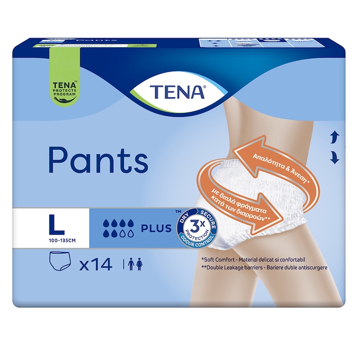 Пелени за възрастни при инконтиненция, Tena Pants Plus, Размер L, 14 броя