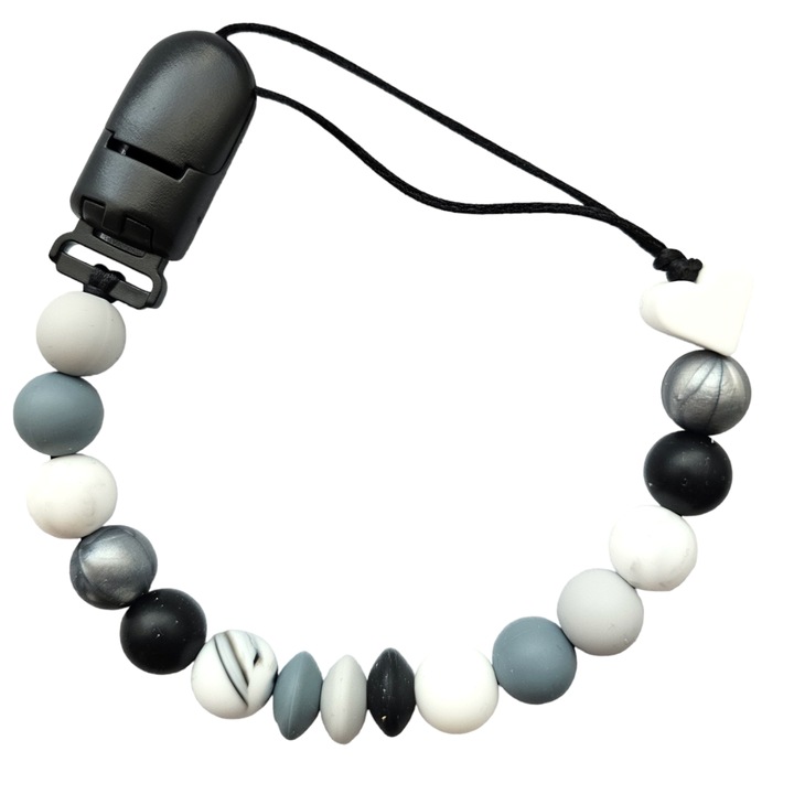 Lantisor pentru suzeta din silicon alimentar, Inima gri