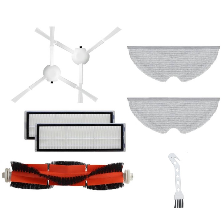 PAA-Home Alkatrész készlet, kompatibilis Xiaomi Mi Robot MOP 2 PRO+, Xiaomi MIJIA 1T, STYTJ02ZHM, készülékekkel, 2 szűrő, 2 kendő, 1 központi kefe, 2 fehér oldal kefe