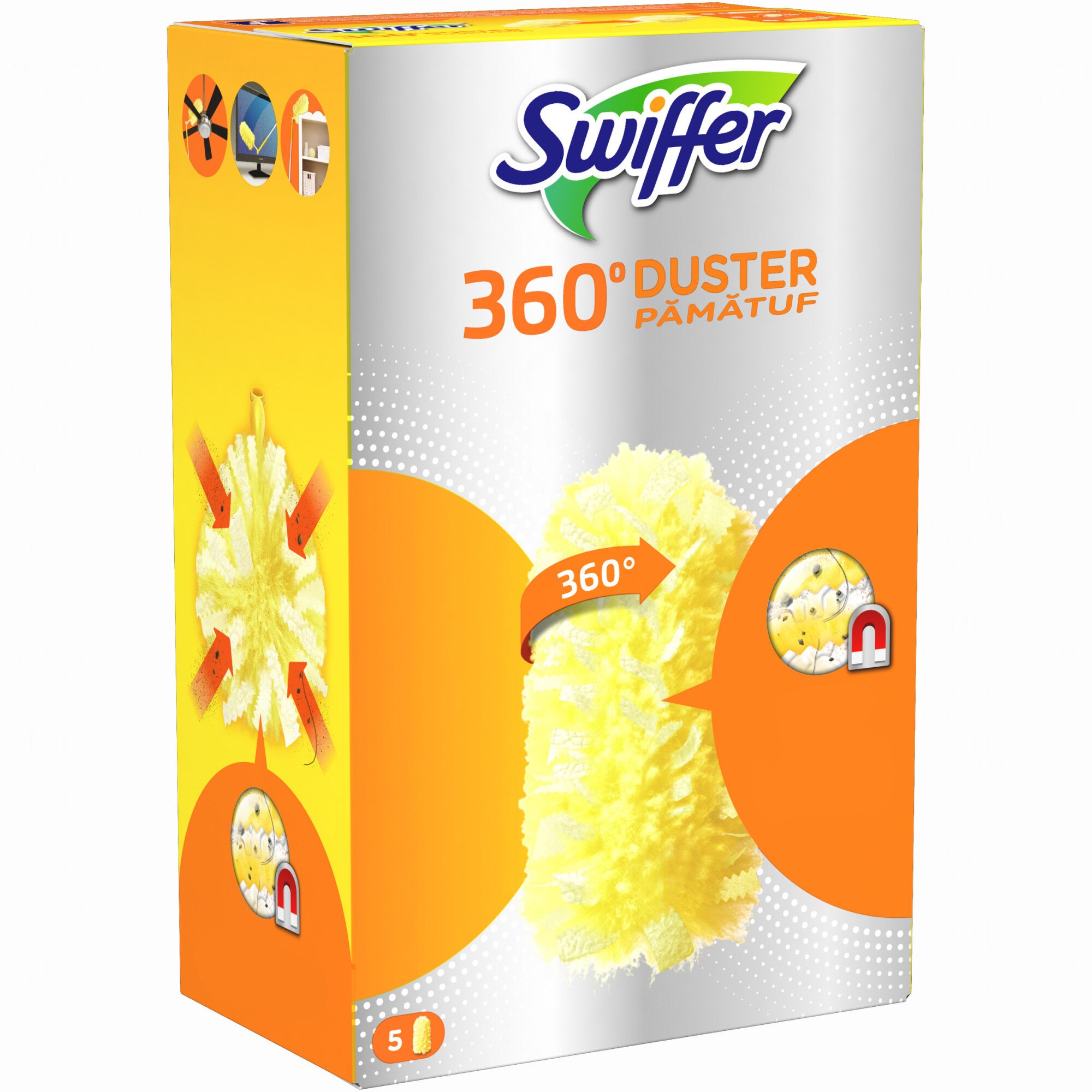 Четка за почистване на прах Swiffer Duster 360, 1 къса дръжка + 1 резерва 