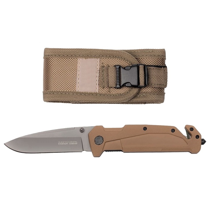 Briceag de vanatoare DEPOX®, General Assault, otel inoxidabil, 21.5 cm, bej, teaca inclusa