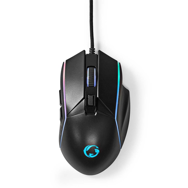 Gaming Mouse, Vezetékes, DPI_ 800 / 1200 / 2400 / 3200 / 4800 / 7200 dpi, Állítható DPI, Gombok száma: 6, Programozható gombok, Jobbkezes, 1.50 m, LED