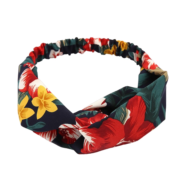 Bentita pentru par elastica, model cu nod summer dream, imprimeu floral exotic, marime universala, multicolora, EFAYN