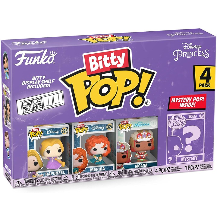 Комплект от 4 фигурки Funko Bitty POP! Disney Princess - Рапунцел, Мерида, Моана, Фигурка изненада