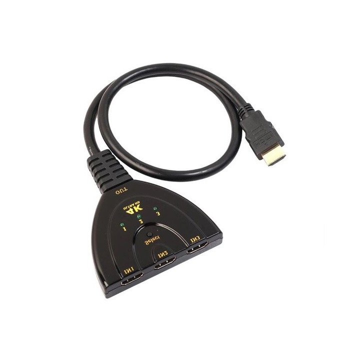 Hub multi Switcher cu 3 porturi HDMI mama 4K*2K, cablu inclus cu conector HDMI tata, culoare neagra