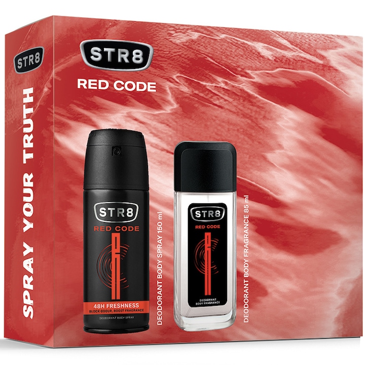 Set cadou STR8 Red Code: Parfum pentru corp, 85 ml + Deodorant spray pentru corp, 150 ml