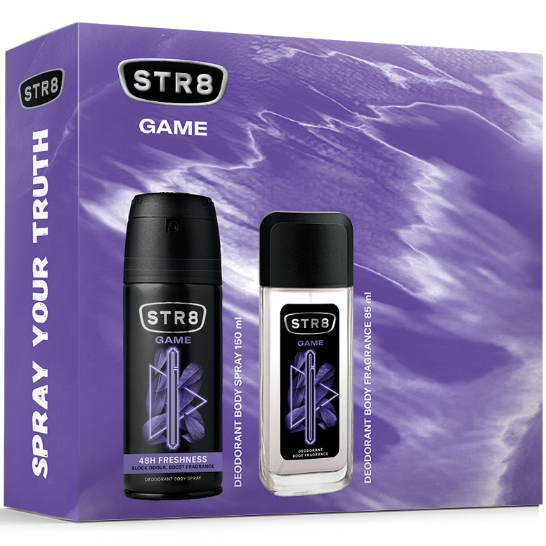 Set cadou STR8 GAME: Parfum pentru corp, 85 ml + Deodorant spray pentru corp, 150 ml