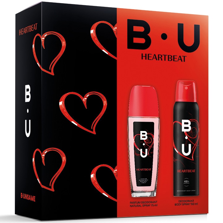Set cadou B.U Heartbeat: Parfum pentru corp, 75 ml + Deodorant spray pentru corp, 150 ml