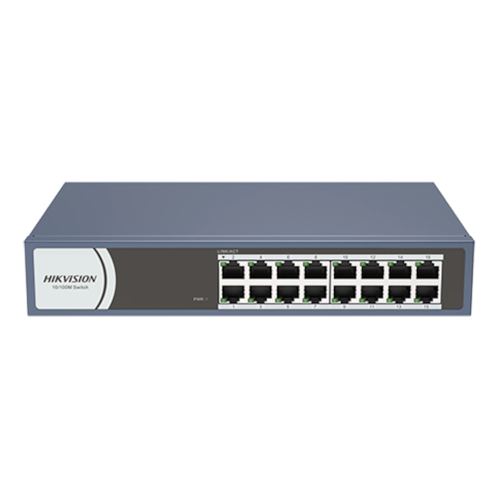 Суич 16 порта 10/100 Mbps, RJ45 - Hikvision DS-3E0116R-O