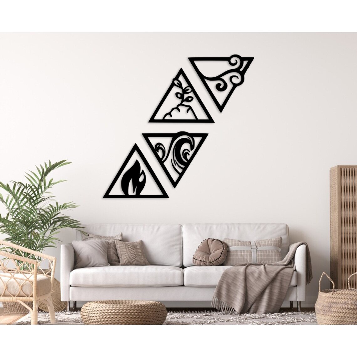 Set de 4 Tablouri Decorative Elementele in Triunghiuri, 37x31 cm, MDF ...