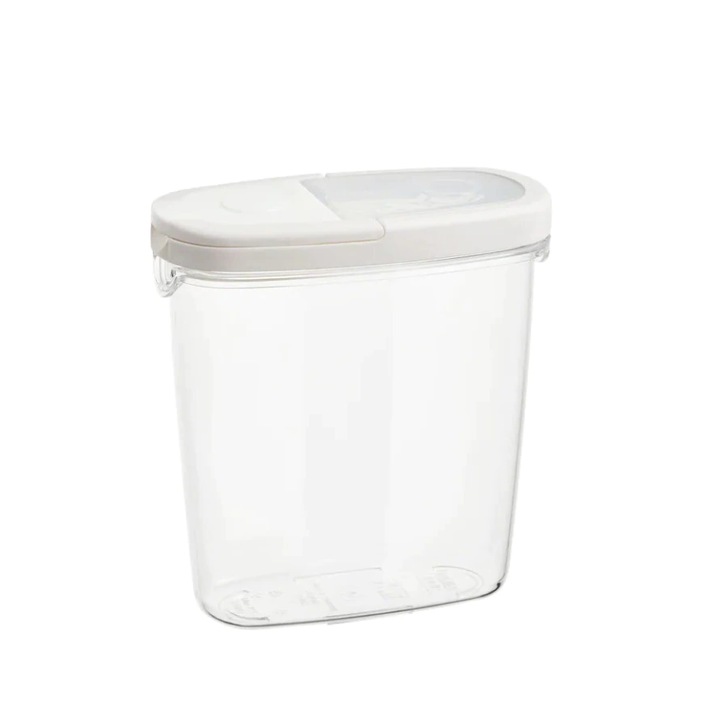 Cutie de depozitare cu capac, pentru cereale, paste, faina, 1.3l capacitate, plastic transparent