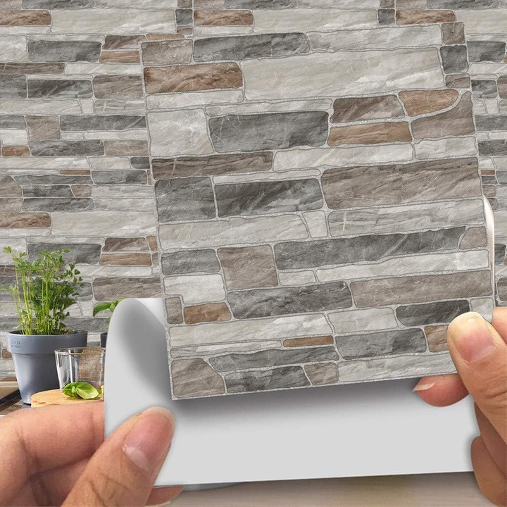 Autocolante decorative adezive pentru faianta, pentru baie si bucatarie, 20 de bucati, imitatie de piele in stil caramida 3D, impermeabile, autoadezive, decoratiuni (20 cm)