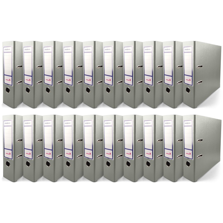 Set biblioraft, Netuno, A4, Ekobox, 80 mm, 20 Bucati, Fabricat din carton, cu levier, Pentru birou si scoala, Cu mecanism metalic, Premium calitate, Rezistent si Durabil, Gri