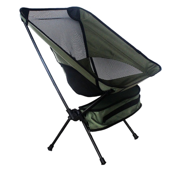 Scaun portabil pentru camping, Lecheng, Pliabil, Husa inlcusa, Aluminiu, 59x52x68 cm, verde/Negru