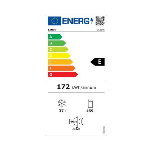Frigider cu 2 usi Samus SX284E, 206 L, Clasa energetica E, Termostat Reglabil, H 143 cm, Inox/Argintiu