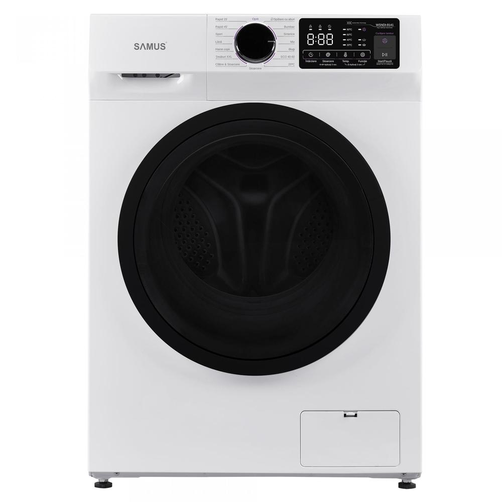 Masina de spalat rufe Samus WSNDI-9141,9 Kg, Motor Inverter, 15 Programe, 1400 Rotatii, Clasa energetica A, Termostat reglabil, Program ECO 40-60°C, Blocare acces copii, Alb