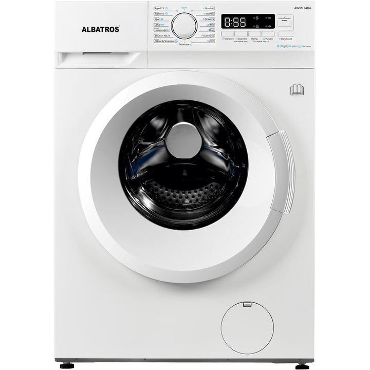 Пералня Albatros AWMI1484, 8 кг, Slim, Инверторен двигател, 15 програми, 1400 оборота, бяла