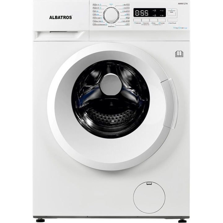Masina de spalat rufe Albatros AWM1274,7 kg, Slim, 15 Programe, 1200 Rotatii, Clasa energetica D, Termostat reglabil, Program ECO 40-60°C, Blocare acces copii, Alb