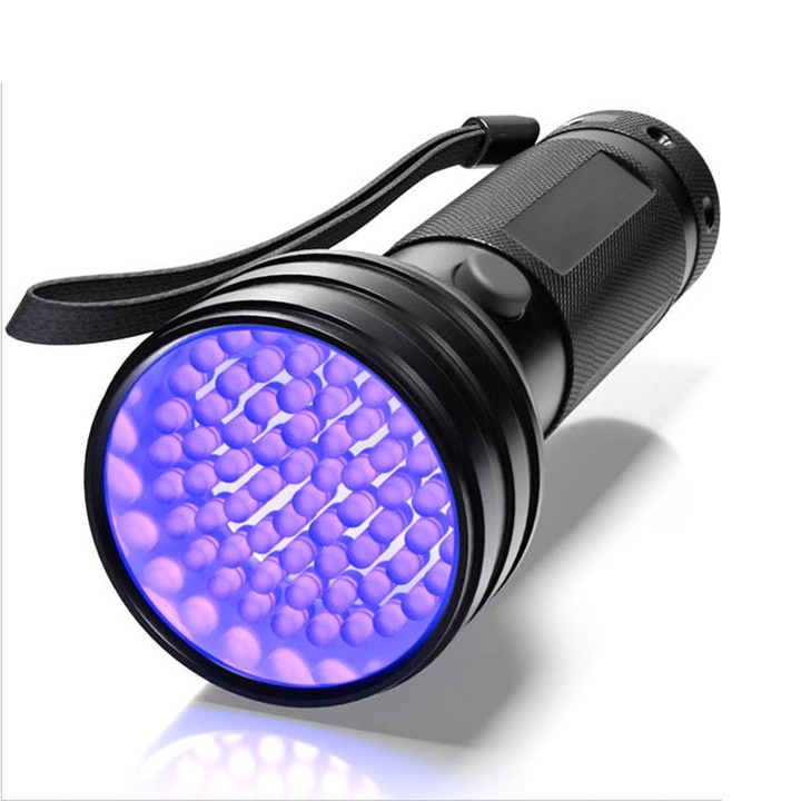 Lanterna cu lumina violeta, Sunmostar, Aluminiu, 51 LED-uri, 56x35x147 mm, Negru