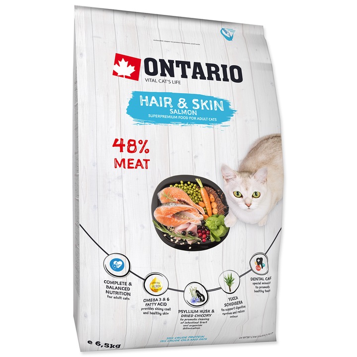 Hrana pentru pisici, Ontario, suport pentru blana, 6,5 kg
