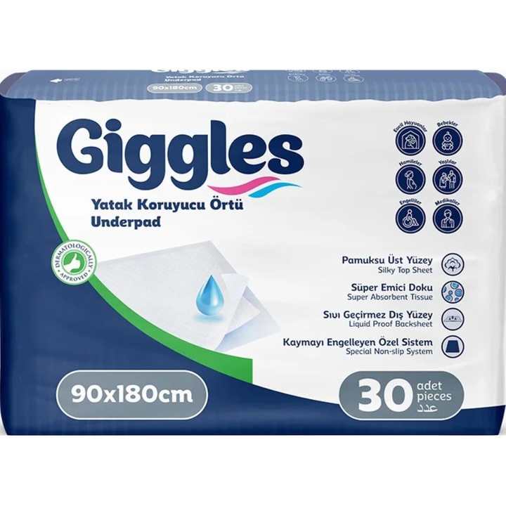 Aleze pentru Pat, Giggles Underpad, 90 x 180 cm, 30 Bucati