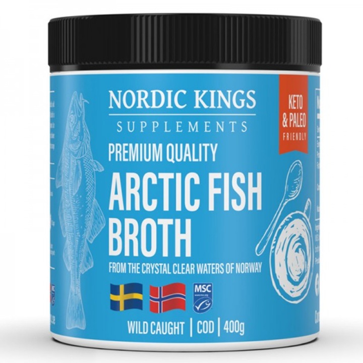 Хранителна добавка Nordic Kings, Рибен бульон от Арктическа риба (MSC), 400 g прах