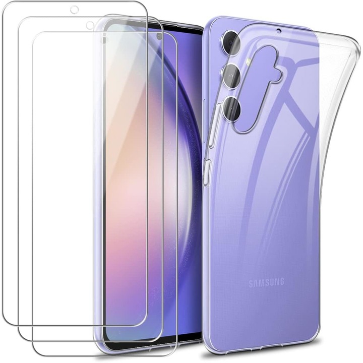 Кейс и 3 защитни фолиа за Samsung Galaxy A54 5G, TPU, Transparent