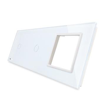 Panou 2 intrerupatoare simple cu touch si priza Livolo din sticla, Alb (Modulul intrerupatorului si priza nu sunt incluse in pret) Panou 2 intrerupatoare simple cu touch si priza Livolo din sticla, Alb (Modulul intrerupatorului si priza nu sunt incluse in pret)