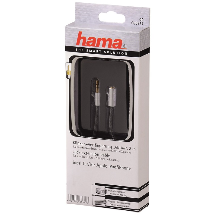 Аудио кабел Hama 80867 3.5 мм жак plug - socket, стерео, 2 м