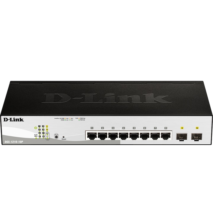 D-Link DGS-1210-10P Switch, 10 x 10/100/1000, 2 Combo SFP Gigabit