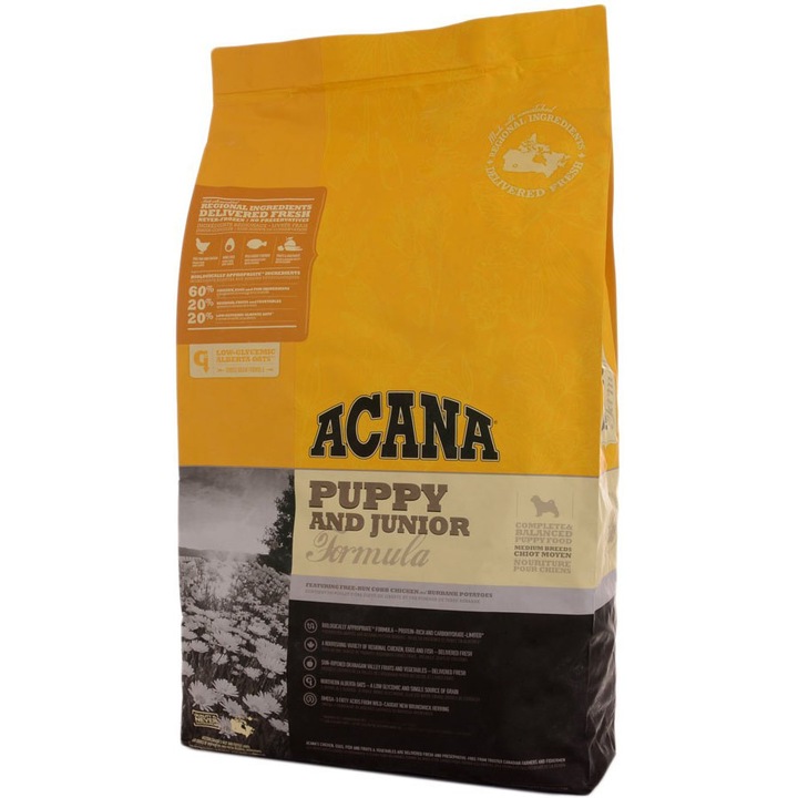 Hrana uscata pentru caini, Acana Puppy & Junior, Talie Medie, 17 Kg
