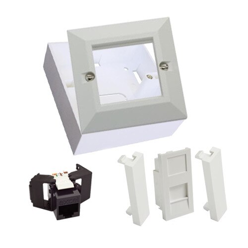Priza simpla aplicata UTP Excel Networking Cat 5e, cuprinde capac de praf, 2 blanc-uri 12.5x50mm, back box