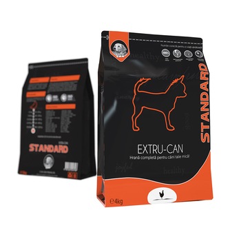 Hrana pentru caini, Extru-Can Standard, Talie Mica, Adult, Pui, 4 kg Hrana pentru caini, Extru-Can Standard, Talie Mica, Adult, Pui, 4 kg
