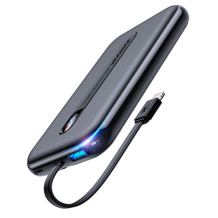 Joyroom külső akkumulátor beépített Lightning kábellel 20W 10000mAh PD QC3.0 fekete