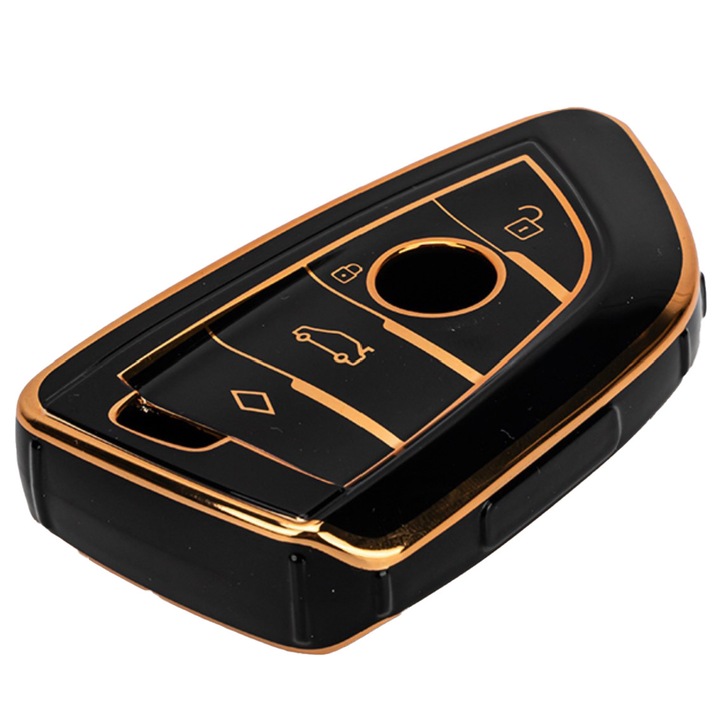Защитен калъф за ключ BMW, съвместим с X1, X2, X3, X6, X5, Серия 3,5,6,7,8, F, G, черен/златист, LUVLU™