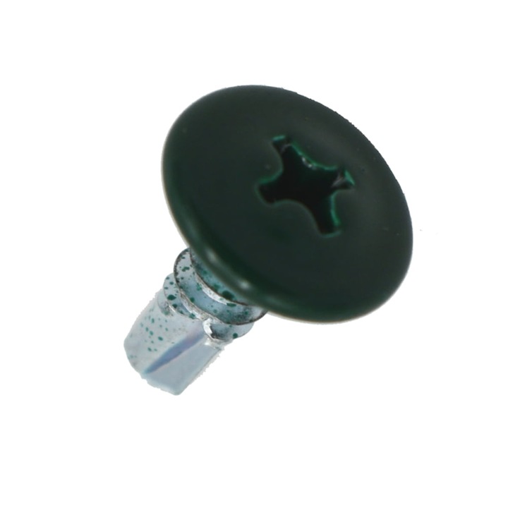 Set 500 bucati suruburi autoforante cu cap plat si saibe RAL 6005,4.2x13mm