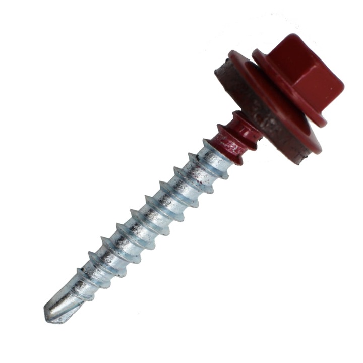 Set 100 bucati suruburi autoforante cu cap hexagonal, DIN 7504K, filet lemn OFA, RAL 3011cu saiba EPDM, 4.8x60mm