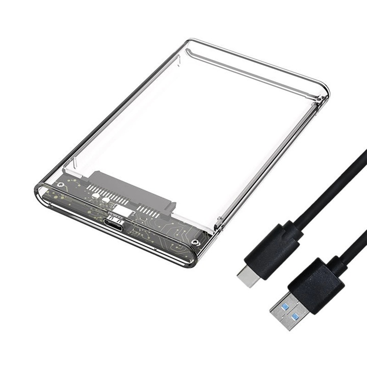 Carcasa HDD/SSD externa de 2,5", NUODWELL, SATA la USB 3.1, Compatibil cu grosime de 7 mm/9,5 mm, viteza de transmisie de 6 Gbps, suport Windows Visita/7/8/10/MacoS 9.1 sau mai sus/sistem Linux, unitate de 2TB, transparent