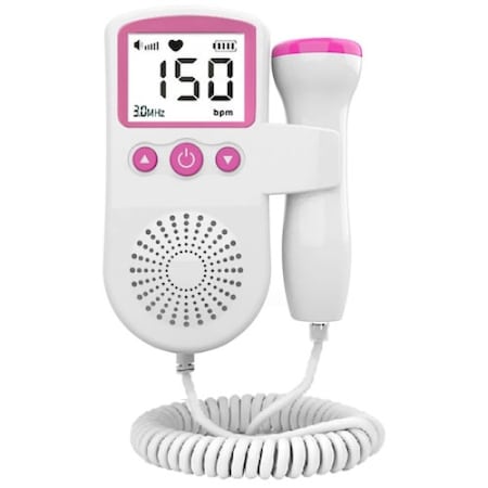 Monitor fetal Doppler pentru gravide, Detectare puls, USB, Alb/Roz