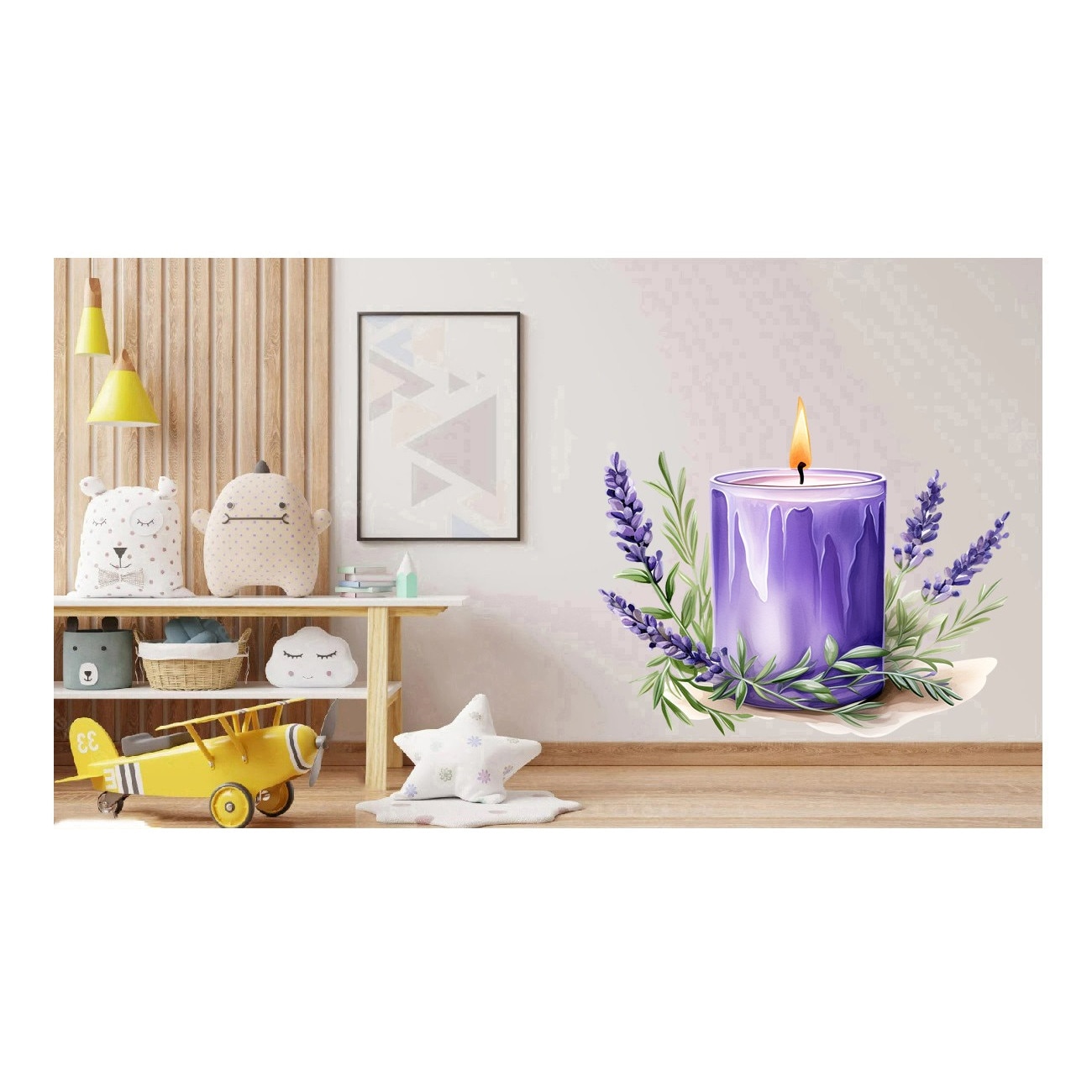 Sticker decorativ, Lumanare cu Lavanda, Mov, 65 cm, 1339STK-7