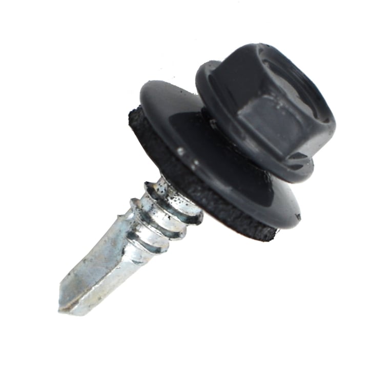 Set 250 bucati suruburi autoforante cu cap hexagonal, DIN 7504K, filet metal GT3, RAL 7024 cu saiba EPDM, 4.8x19mm