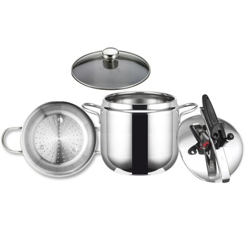 Set oala presiune 4 piese, Inoxriv - oala presiune 9 litri, vas pentru aburi, capac sticla diametru 20 cm Set oala presiune 4 piese, Inoxriv - oala presiune 9 litri, vas pentru aburi, capac sticla diametru 20 cm