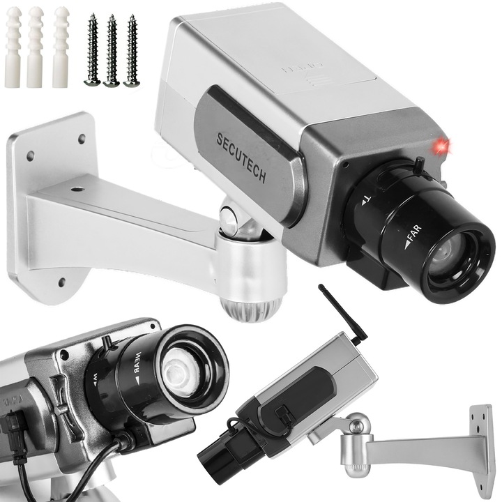Hamis térfigyelő kamera, beltéri/kültéri felszerelés, éjszakai led, ezüst