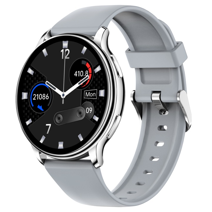 Смарт часовник TechONE® KM10 Pro, 1,32 инча, телесна температура, Bluetooth HD повикване, спорт, многоточков пулс, кислород, метален корпус, високоговорител, IP67, сребрист