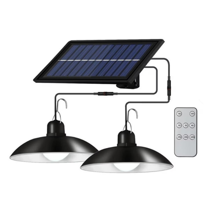 Lampa Solara, 3 Moduri de Iluminare, Lumina Rece, Senzor de Lumina, Control Prin Telecomanda, E-manor®