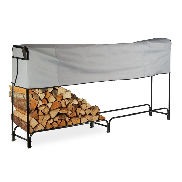 Suport pentru lemne de foc, Relaxdays, dimensiuni 122 x 245 x 40 cm, negru/gri