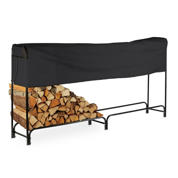 Suport pentru lemne de foc, Relaxdays, dimensiuni 122 x 250 x 30 cm, negru