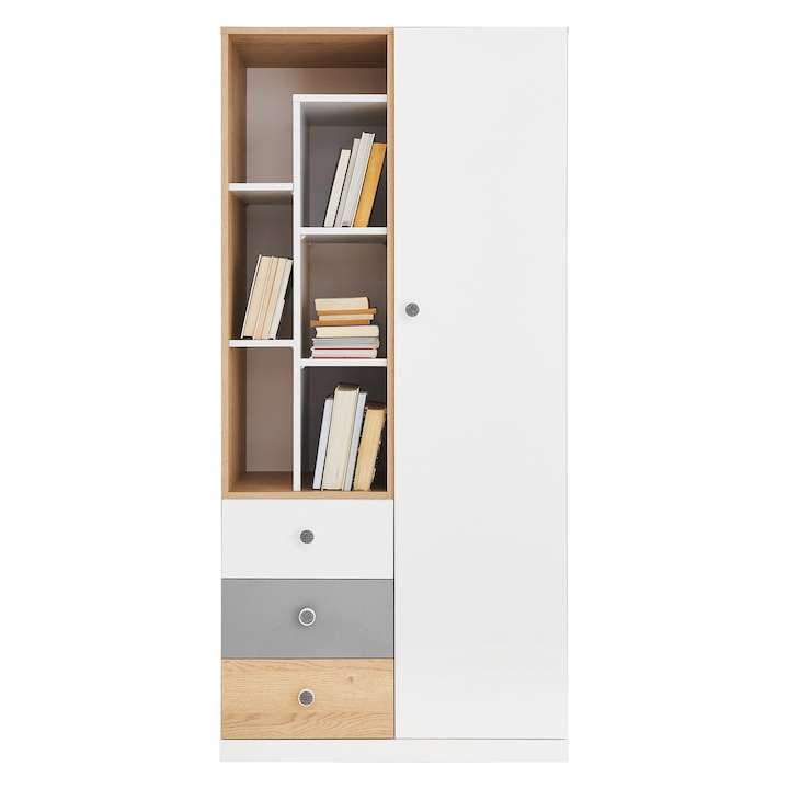 Dulap Peluga PL07, MIRJAN 24, stejar piscot / alb lux + gri, 40x80x170 cm