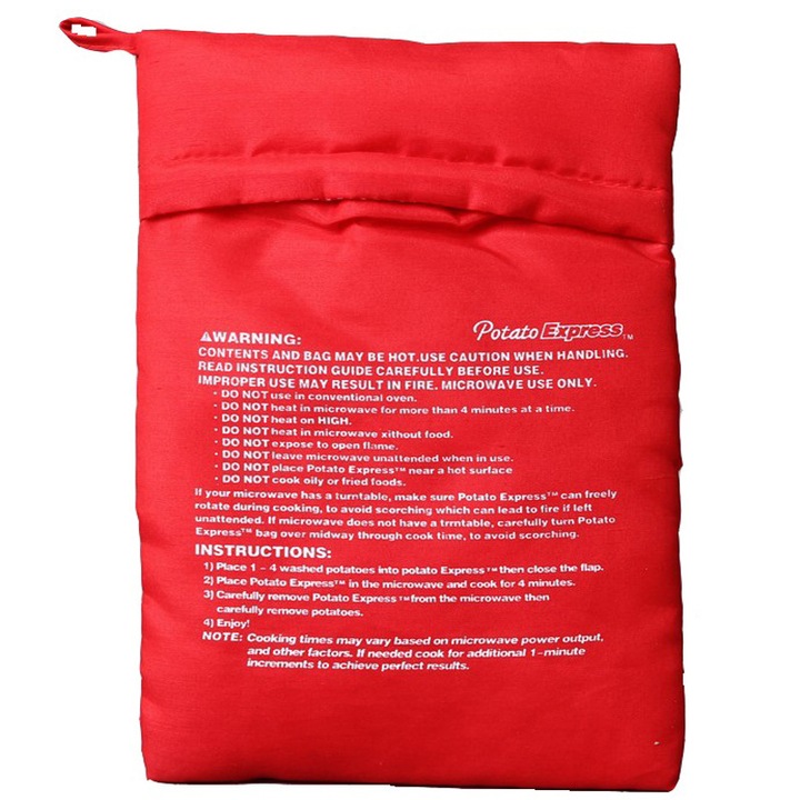 Punga magica de gatit cartofi la cuptorul cu microunde, Sunmostar, Poliester, 20 x 25 cm, Rosu